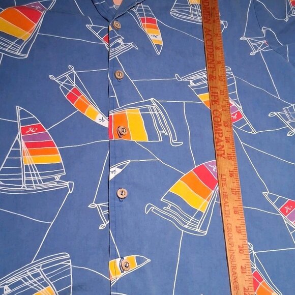 Vintage 1990s Hobie Cat Sailboat Shirt M Blue Rainbow Sail Sailing Beach Party - Picture 3 of 16